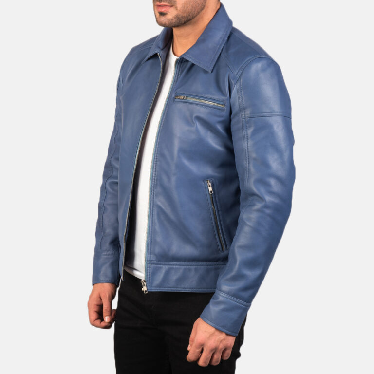 Mens Lavendard Blue Leather Biker Jacket7973-3-1577532719624
